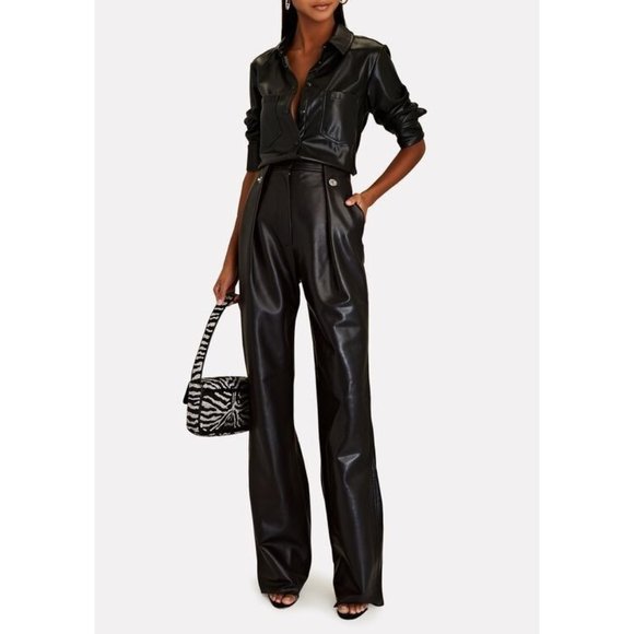JONATHAN SIMKHAI Tara Pleated Vegan Leather Pants - Picture 1 of 7